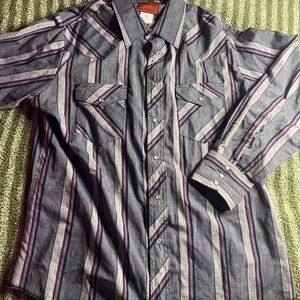 Rustler Men's Pearl snap Blue and Red Striped Button-Down Shirt size Large